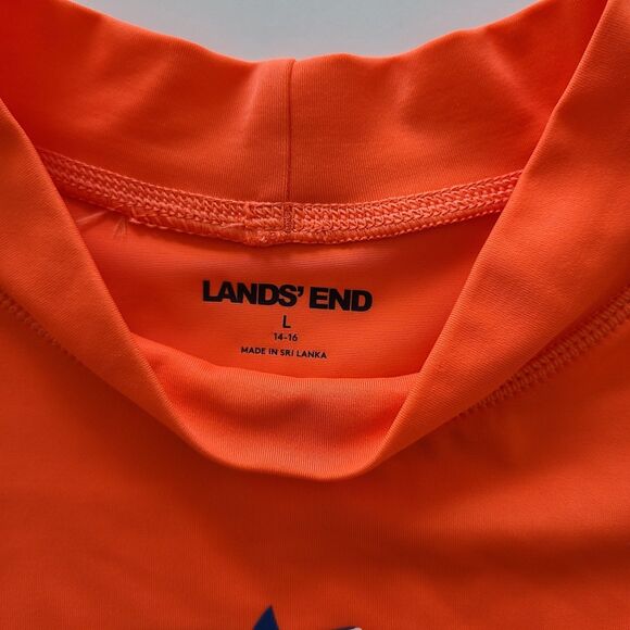 Lands’ End Short Sleeve Tee Rash Guard Swim Orange Sharks Size Large - Picture 3 of 7
